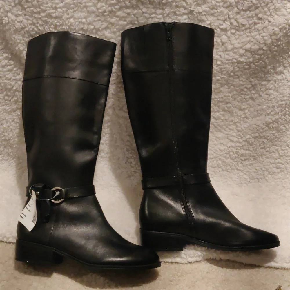 New!Lauren Ralph Lauren Makaila Riding Elegant Black Leather Boots Y2K Cottageco